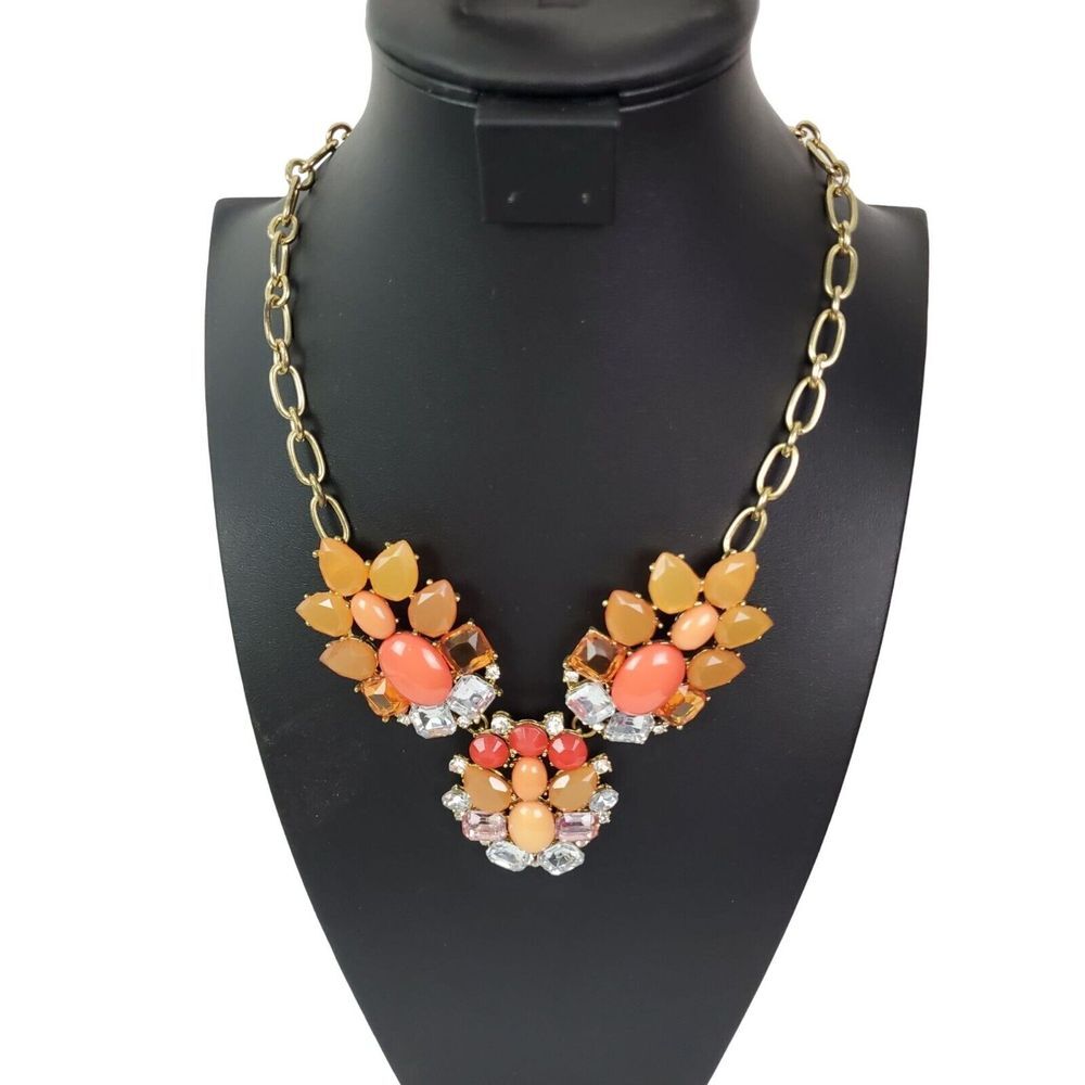 Costume Jewelry Orange Pink‎ Flower Rhinestone Gold Hardware Necklace